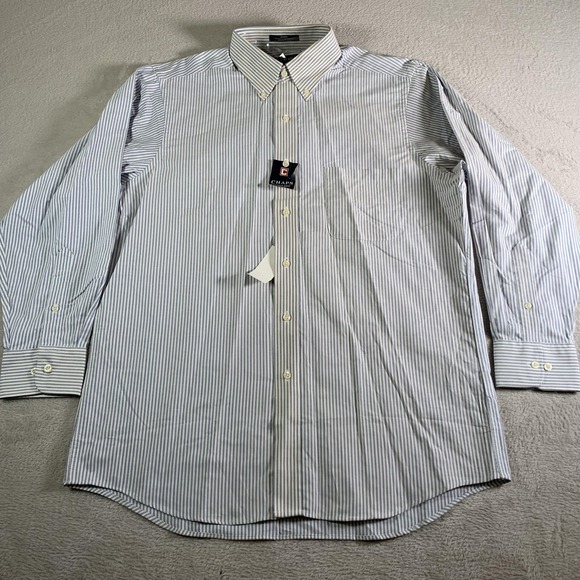 Chaps Other - Chaps Dress Shirt Mens 16 32/33 Blue Stripe Wrinkle Free Oxford Long Sleeve FLAW